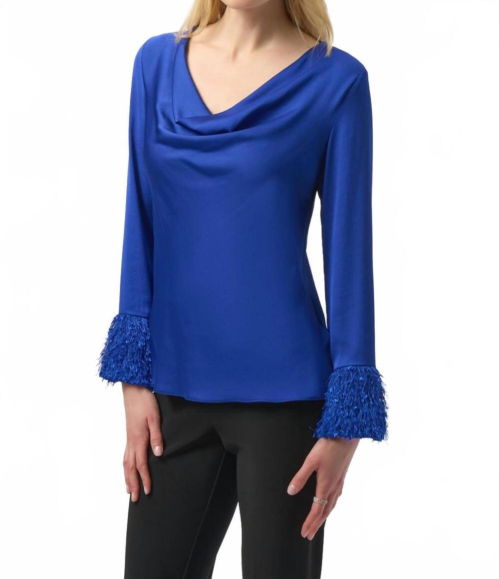 NEW JOSEPH RIBKOFF cowl neck satin top in royal sapphire - Picture 4 of 4
